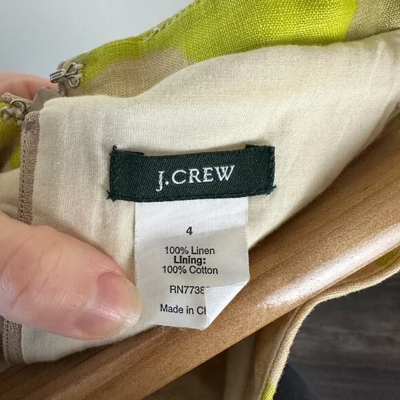 J. Crew Linen Cocktail Dress Strapless Floral Lime Green Pink White Women's 4